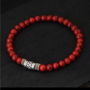 Red Beaded Bracelet with Silver Accent